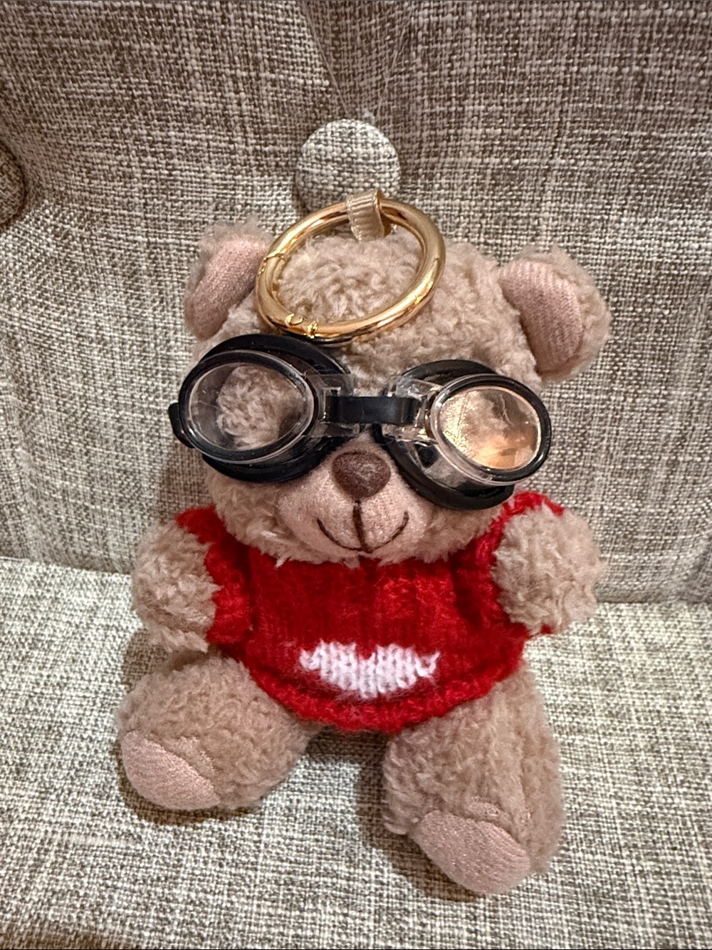 NWOT Plush Bear Keychain Purse Charm in Tan and Red